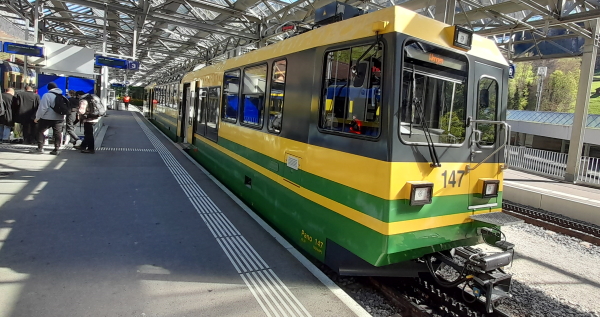 Zug im Bahnhof Wengen